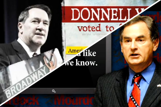 Screencaps from attack ads about the Indiana Senate race