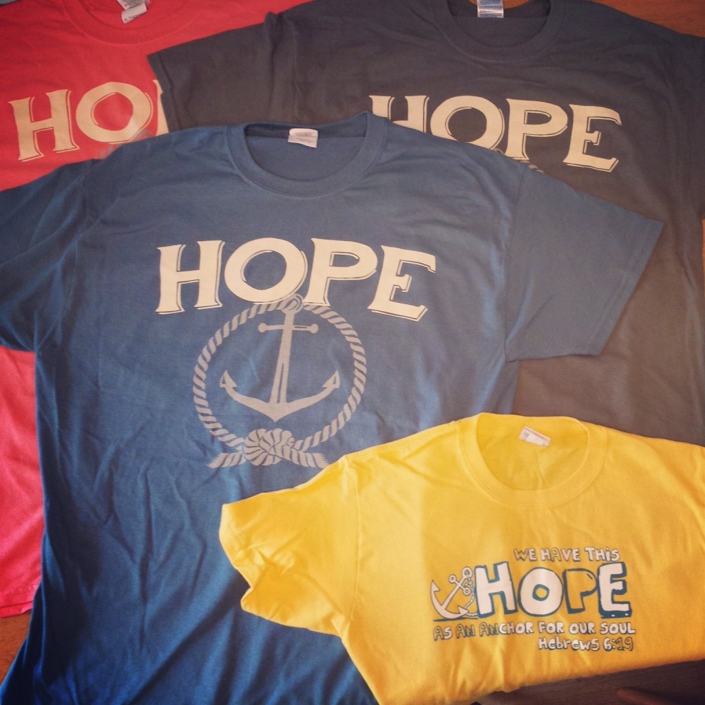Adoption fundraiser t-shirts: "We have this hope as an anchor"
