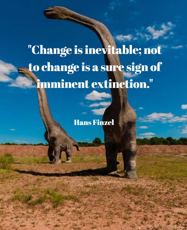 Change is inevitable; not to change is a sure sign of imminent extinction. Hans Finzel