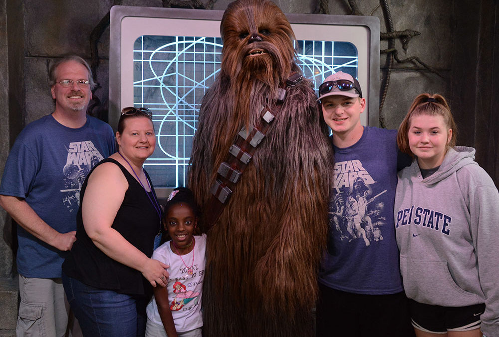 Family portrait with Chewbacca at Disney's Hollywood Studios