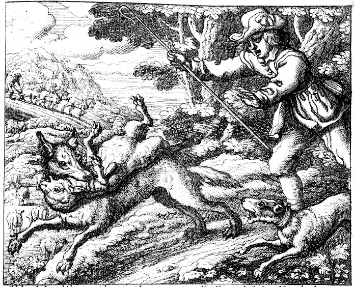 Illustration of "The Boy Who Cried Wolf'" by Francis Barlow