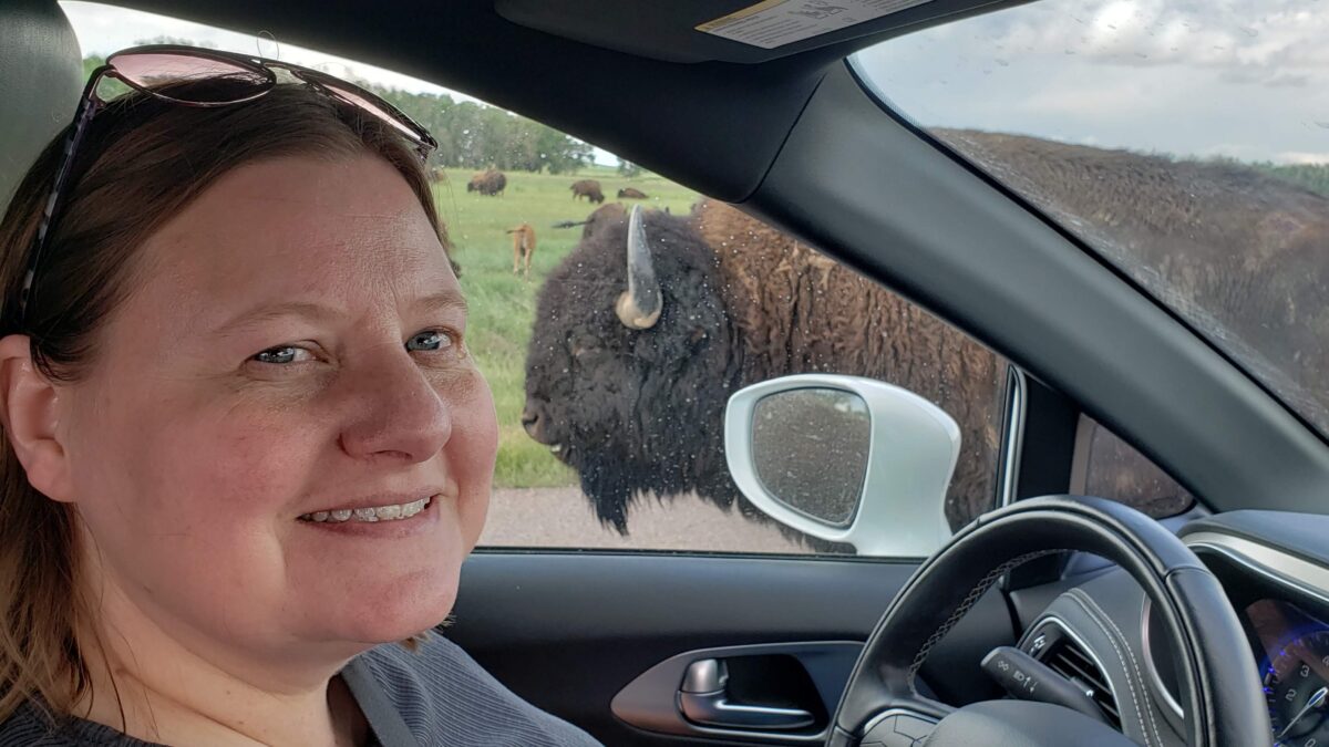 Christy and a bison.